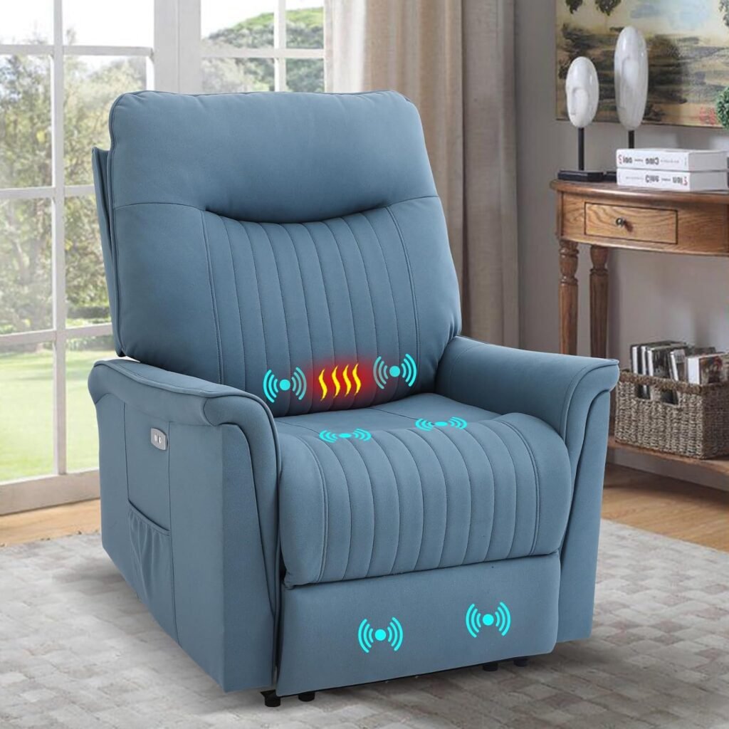 Consofa Electric Power Recliner Chair with Massage and Heat, Electric Recliner Chairs for Seniors, Massage Recliner Chairs with USB Charge Ports, 2 Side Pockets, Power Recliner Chair Technical Fabirc