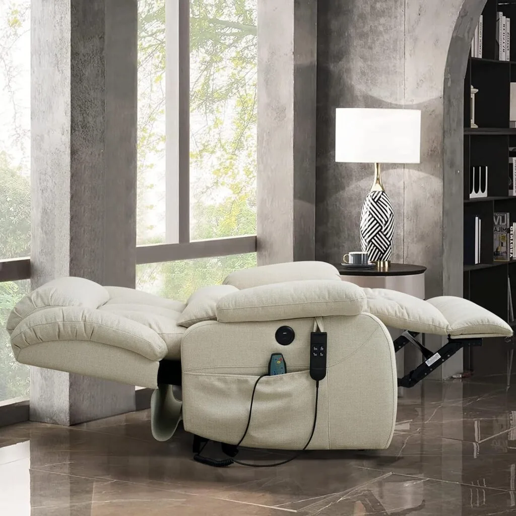 COOSLEEP Lay Flat Sleeping Dual OKIN Motor Lift Chair Recliners for Elderly with Heat and Massage Up to 350 LBS,Breathable Leather with Breathable microporous,USB Ports
