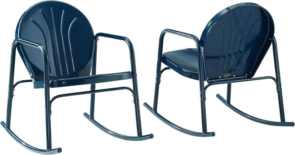 Crosley Furniture CO1013-NV Griffith Retro Metal Outdoor Rocking Chairs, Navy Gloss