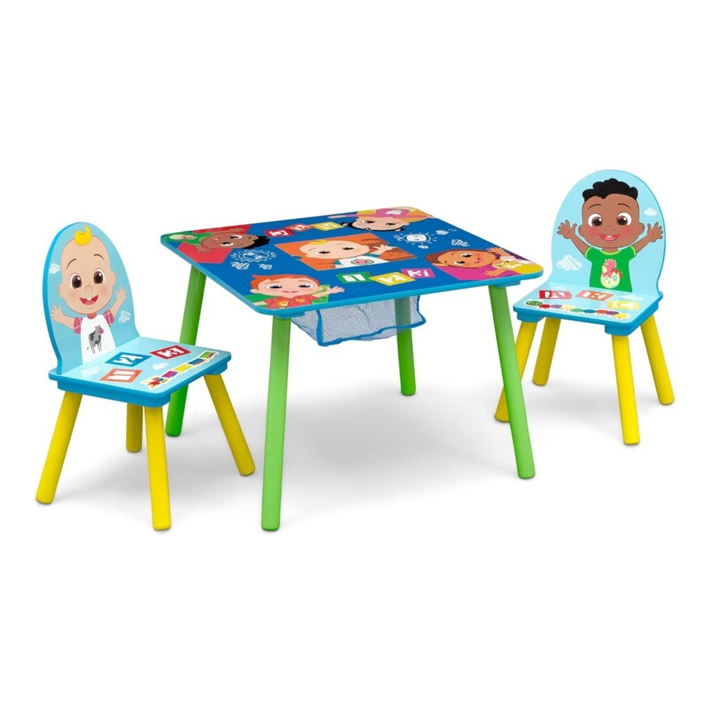 Delta Children Kids Table and Chair Set with Storage (2 Chairs Included) - Greenguard Gold Certified - Ideal for Arts  Crafts, Snack Time, Homeschooling, Homework  More, CoComelon