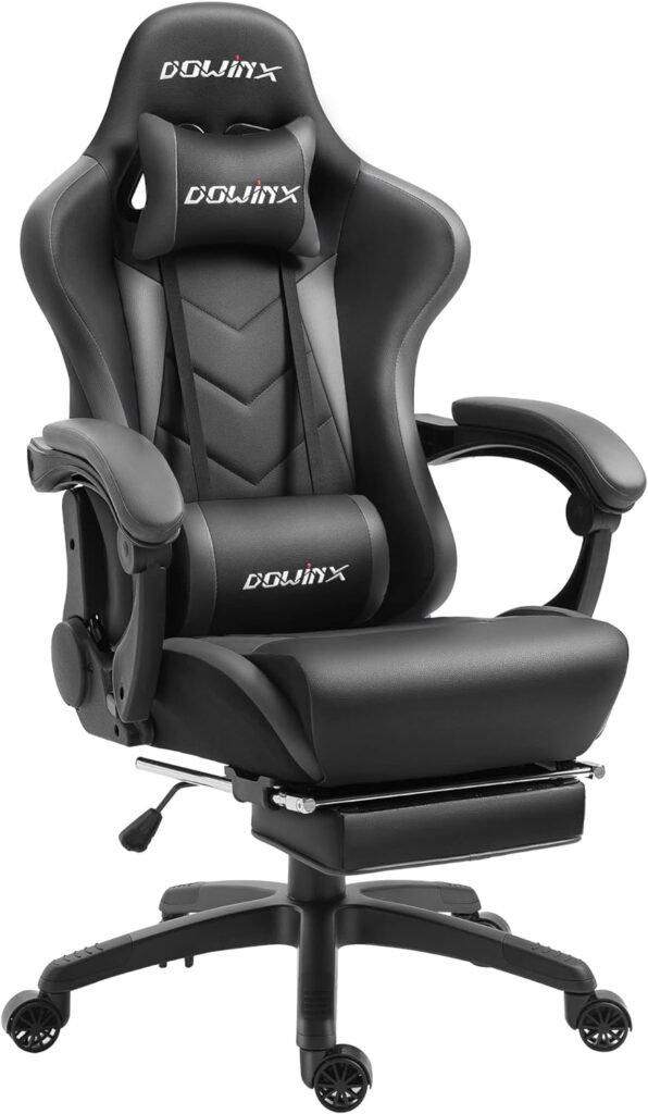 Dowinx Gaming Chair Ergonomic Office Recliner for Computer with Massage Lumbar Support, Racing Style Armchair PU Leather E-Sports Gamer Chairs with Retractable Footrest (BlackGray)