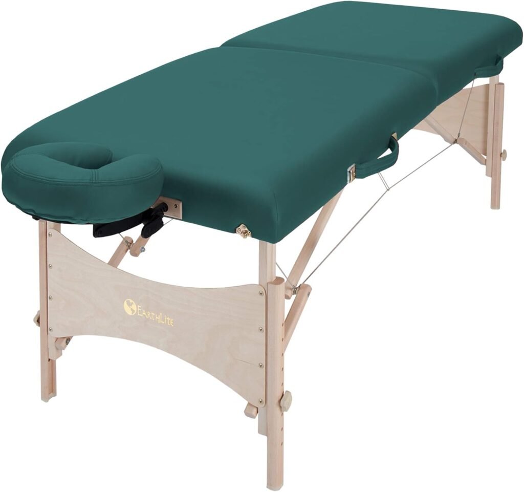 EARTHLITE Portable Massage Table HARMONY DX – Foldable Physiotherapy/Treatment/Stretching Table, Eco-Friendly Design, Hard Maple, Superior Comfort incl. Face Cradle  Carry Case (30 x 73)