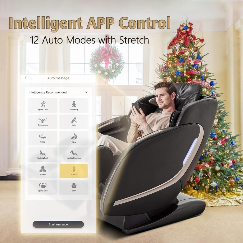 EASPEARL 2024 Massage Chair Full Body, SL Track Zero Gravity Massage Chair with APP, 4D Shiatsu Massage Recliner Chair with Heat, Foot Roller, Bluetooth, Body Scan, Thai Stretch(Black)