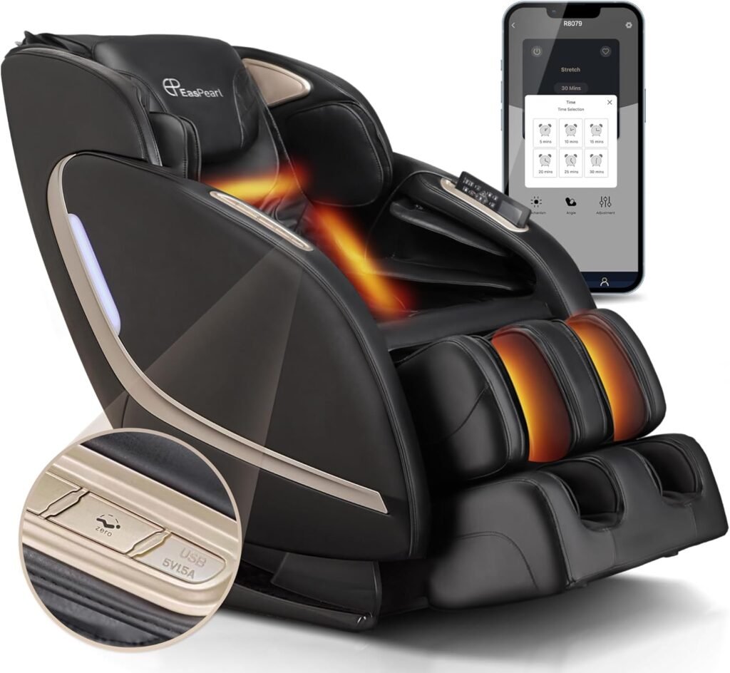 EASPEARL 2024 Massage Chair Full Body, SL Track Zero Gravity Massage Chair with APP, 4D Shiatsu Massage Recliner Chair with Heat, Foot Roller, Bluetooth, Body Scan, Thai Stretch(Black)