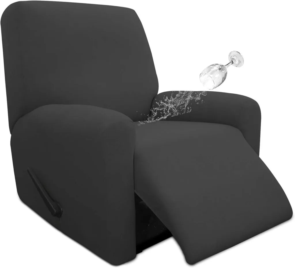 Easy-Going 4 Pieces 100% Dual Waterproof Recliner Cover Stretch Soft Couch Cover for Dogs, Sofa Slipcover for Recliner Couch Leakproof Furniture Protector for Kids, Pets Dark Gray