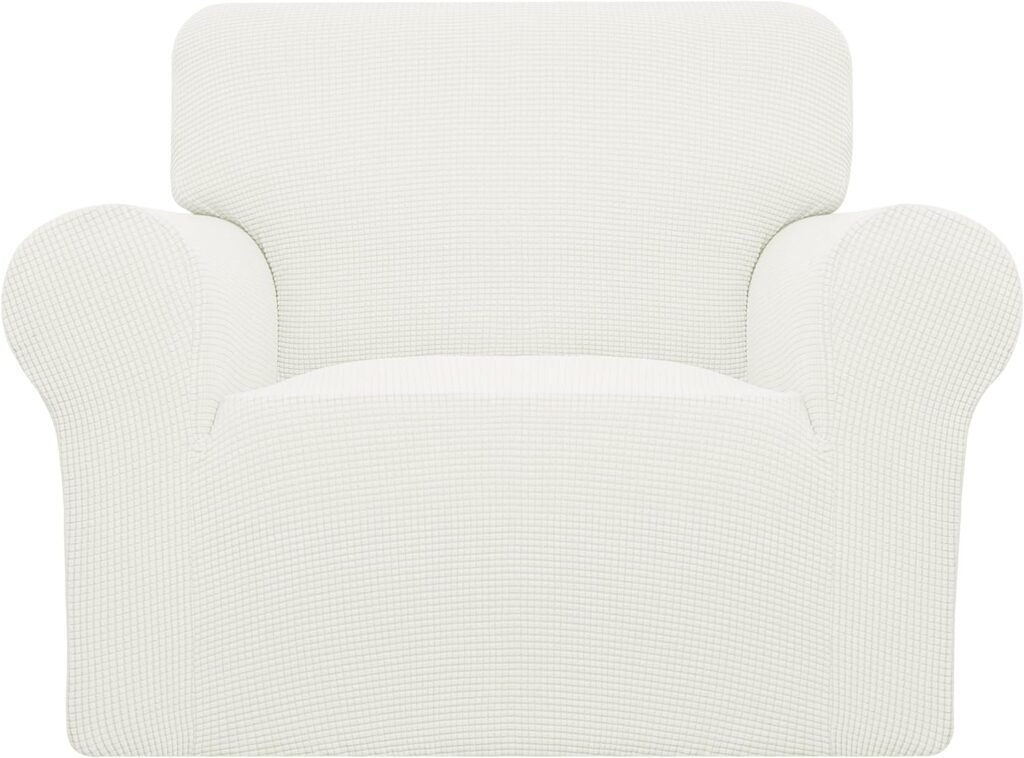 Easy-Going Stretch Oversized Chair Sofa Slipcover 1-Piece Couch Sofa Cover Furniture Protector Soft with Elastic Bottom for Kids Spandex Jacquard Fabric Small Checks Cream