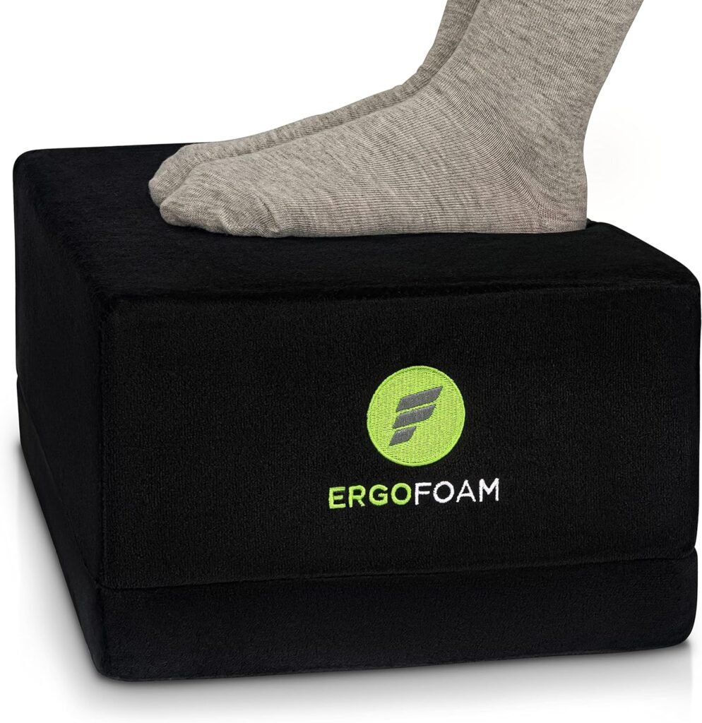 ErgoFoam Foot Rest for Under Desk at Work Chiropractor-Endorsed 2in1 Adjustable Under Desk Footrest Ergonomic Foot Stool High-Density Compression-Resistant Foam Nonslip Desk Foot Rest for Couch, Chair