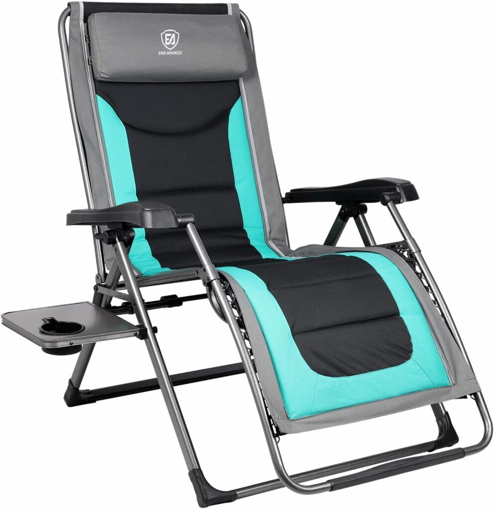 EVER ADVANCED Oversize XL Zero Gravity Recliner Padded Patio Lounger Chair with Adjustable Headrest Support 350lbs (Green)