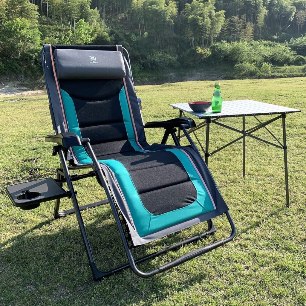 EVER ADVANCED Oversize XL Zero Gravity Recliner Padded Patio Lounger Chair with Adjustable Headrest Support 350lbs (Green)