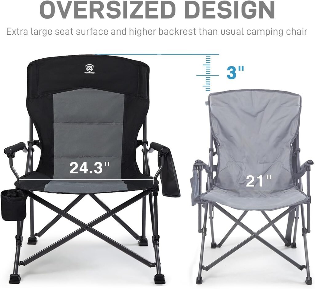 EVER ADVANCED Oversized Folding Camping Chair, Heavy Duty Lawn Chair with Side Pockets, Portable Collapsible Chair for Outside, Support Up to 500lbs, Blue