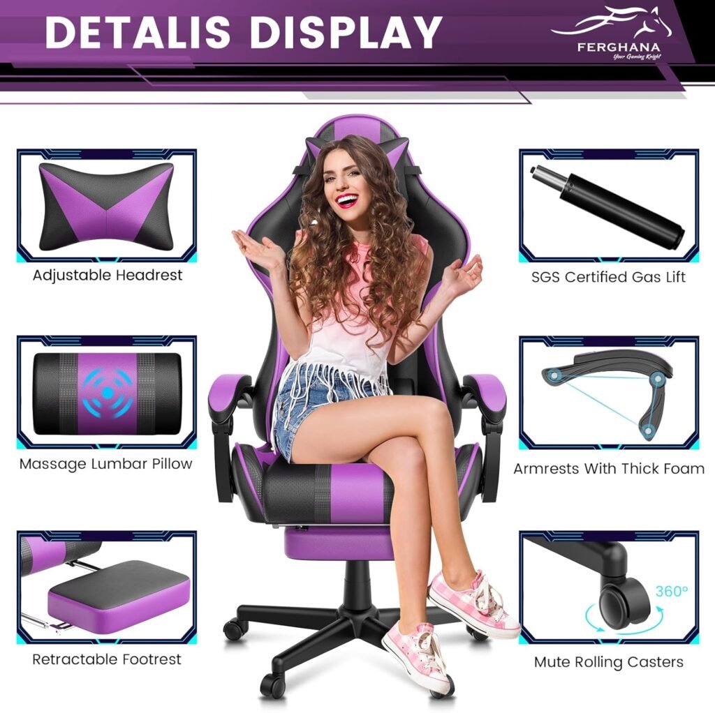 Ferghana Miami Blue Gaming Chair, Gamer Chair, PC Gaming Chair, Ergonomic Gaming Chair, Computer Gaming Chair with for Adults Teens