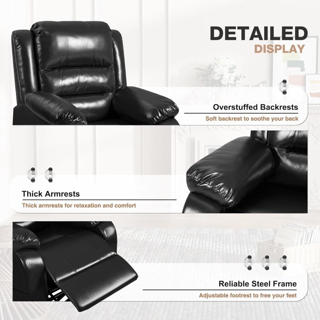 Flamaker Power Lift Recliner Chair PU Leather for Elderly Ergonomic Lounge Chair Classic Single Sofa with 2 Cup Holders Side Pockets Home Theater Seat (Normal, Black)