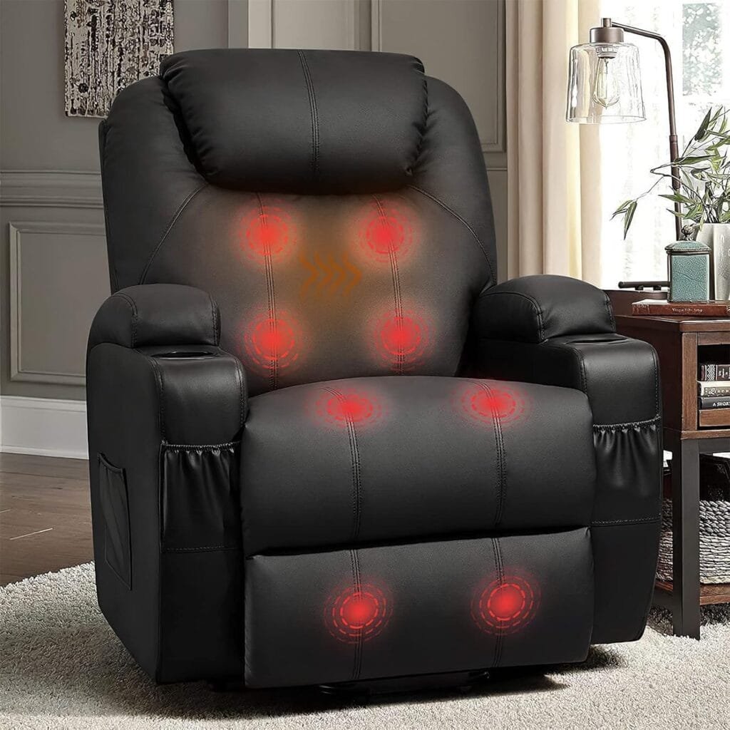 Flamaker Power Lift Recliner Chair PU Leather for Elderly Ergonomic Lounge Chair Classic Single Sofa with 2 Cup Holders Side Pockets Home Theater Seat (Normal, Black)