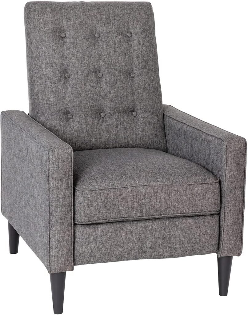 Flash Furniture Ezra Pushback Recliner - Mid-Century Modern Gray Fabric Upholstery - Button Tufted Back - Residential  Commercial Use