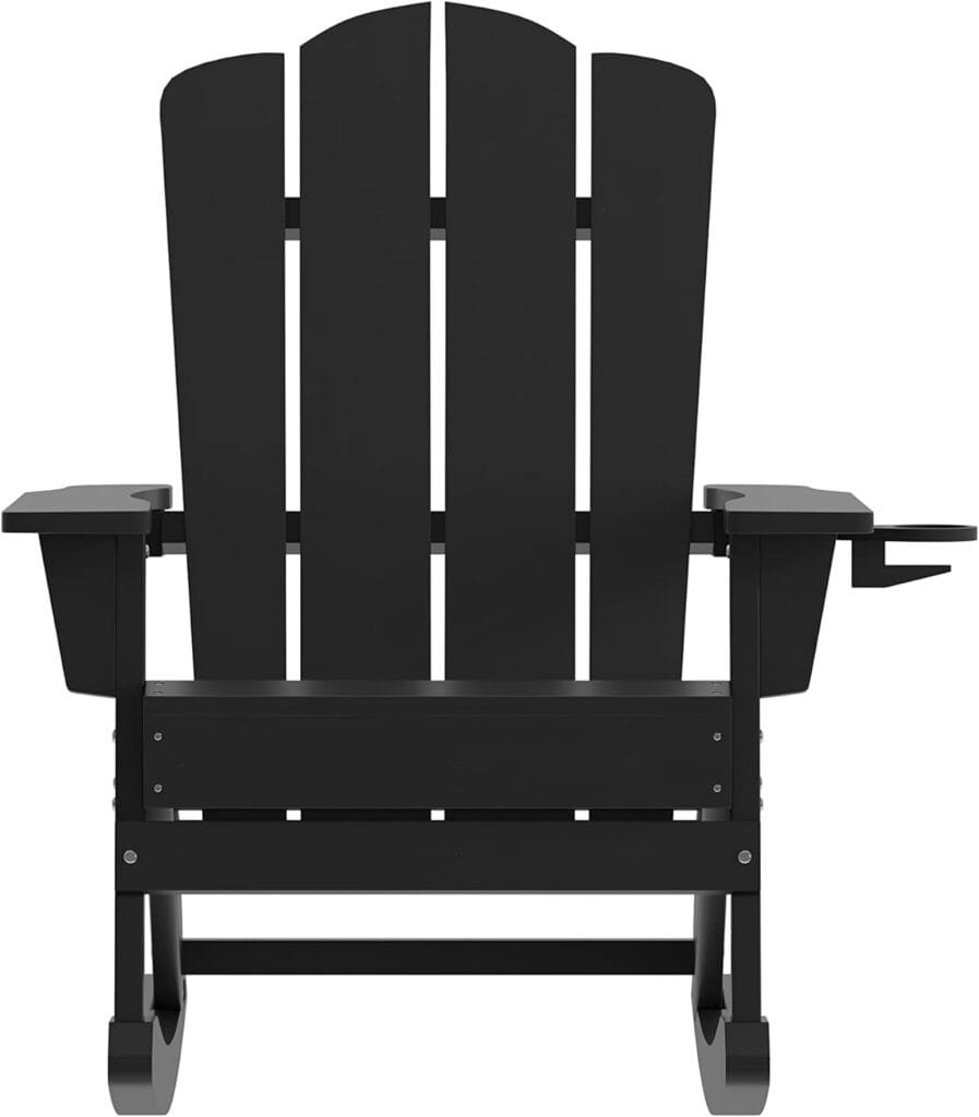 Flash Furniture Halifax Adirondack Rocking Chair with Cup Holder, Weather Resistant Poly Resin Adirondack Rocking Chair, Red