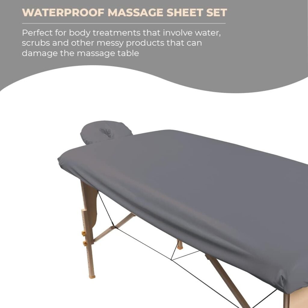 ForPro Waterproof Massage Table Cover, Protective Spa Treatment Sheet Set for Massage Tables, Machine Washable, Includes Massage Fitted Sheet and Face Rest Cover, Cool Grey