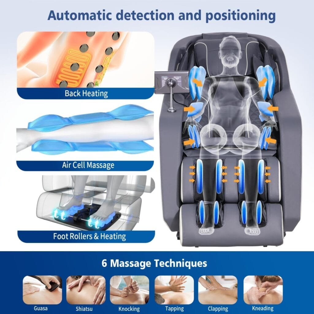 FUKILA Massage Chair,2024 4D Massage Chairs,AI Voice Control Zero Gravity Massage Chairs Full Body Shiatsu Scan and Recliner Chair SL Track with Yoga Stretch,Heating,Touch Screen (WhiteBlue)