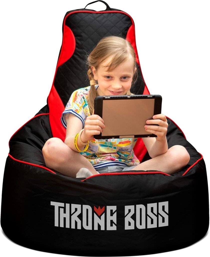 Gaming Bean Bag Chair Kids [Cover ONLY No Filling] with High Back - Fun Gaming Sofa or Low Gaming Chair on The Floor - Teens and Kids Bean Bag Chairs - Gamer Beanbag Chair (Black/Red)