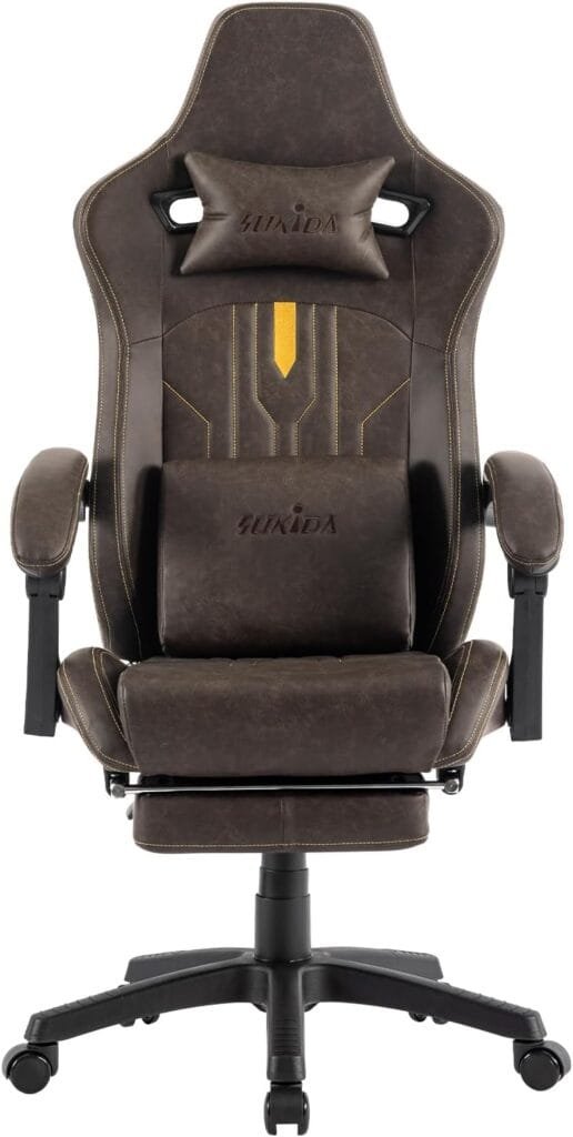 Gaming Chair with Footrest Ergonomic Computer Chair Massage Lumbar Cushion, Racing Video Game Chair Adjustable Rocker Recliner Executive Office Desk Chair Pu Leather for Adults