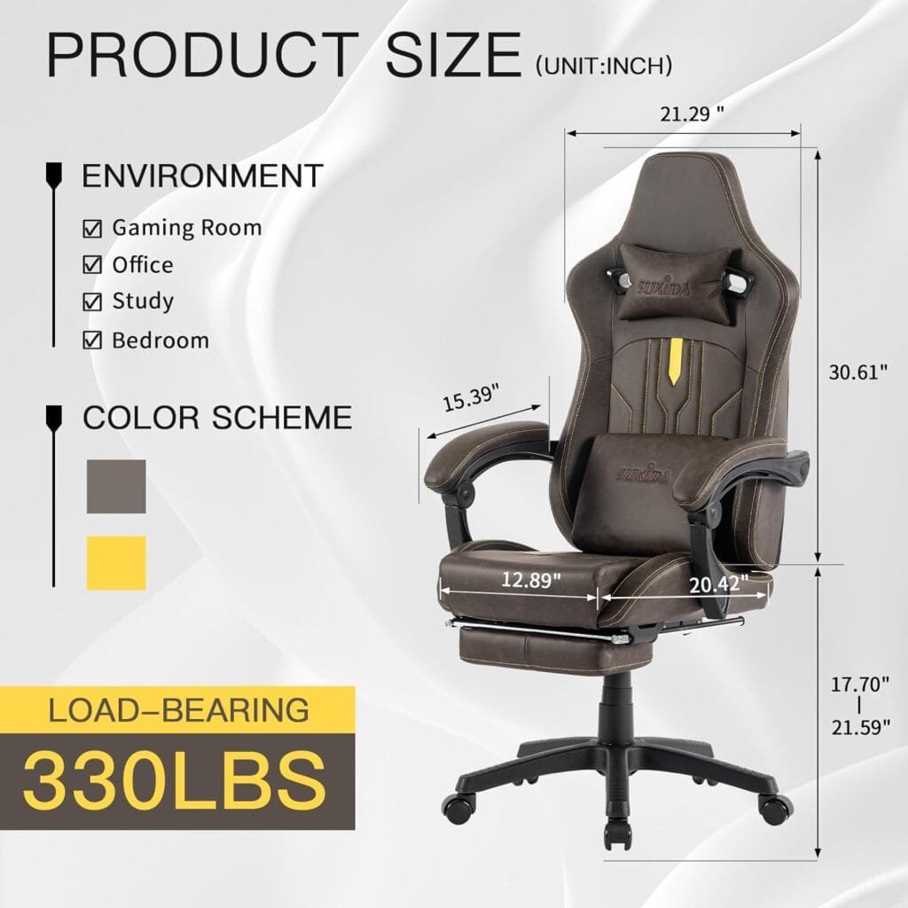 Gaming Chair with Footrest Ergonomic Computer Chair Massage Lumbar Cushion, Racing Video Game Chair Adjustable Rocker Recliner Executive Office Desk Chair Pu Leather for Adults