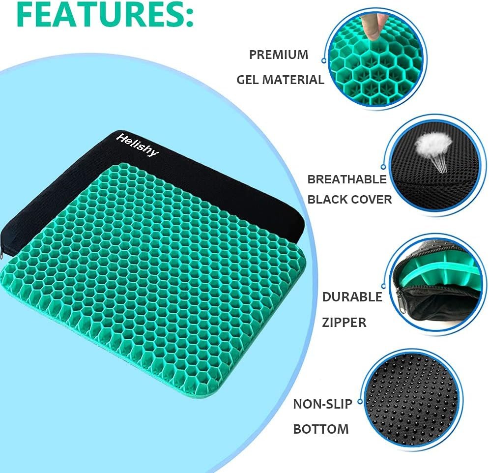 Gel Seat Cushion, Double Thick Egg Gel Cushion for Pressure Pain Relief, Breathable Wheelchair Cushion Chair Pads for Car Seat Office Chair (16x14x1.65inch)