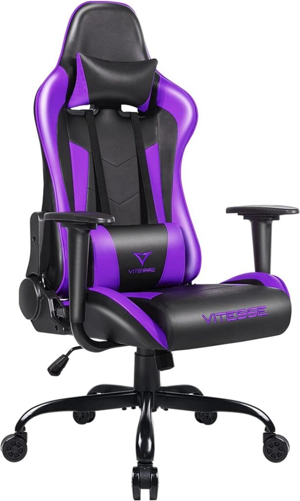 Generic PUKAMI Gaming Chair High Back for Teens Ergonomic Racing Computer Desk with Comfortable Lumbar Support and Headrest Girl Gamer Height Adjustable (Purple), 48*26*22 inch