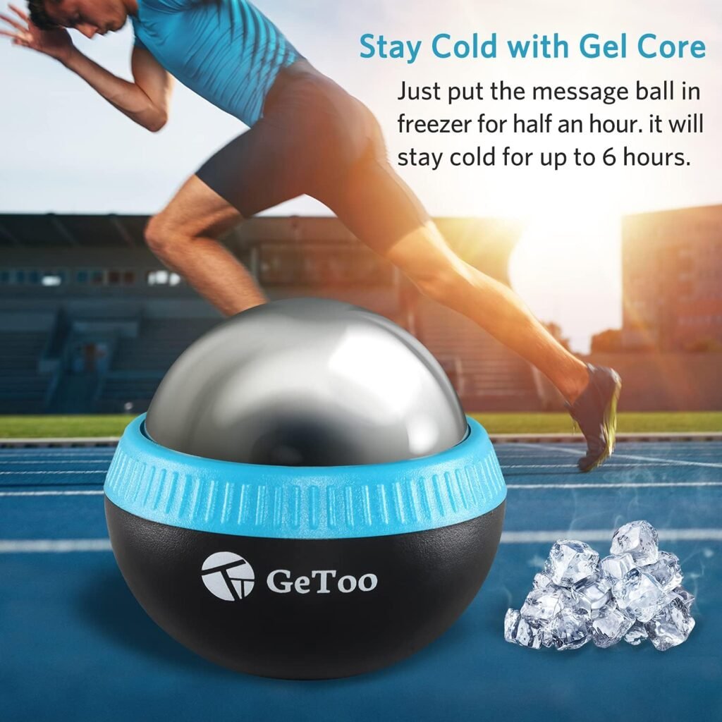 GeToo Cryosphere Cold Massage Roller Ball - 2.8 Inches Cryosphere Cold Roller for 6 Hour Cold Massage, Detachable Rolling Ball, Ice Roller Cryoball for Deep Tissue Massage, Blue and Black