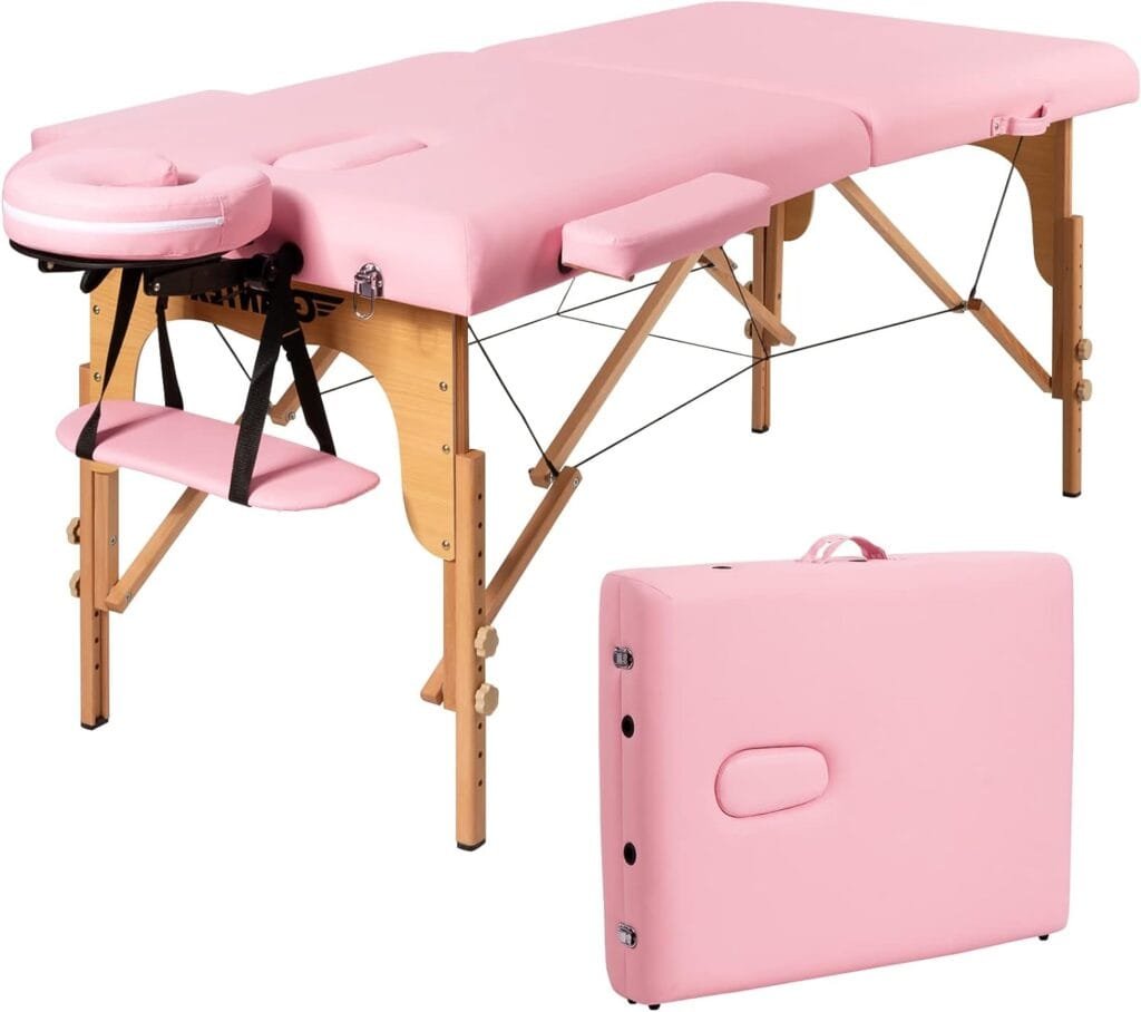 Giantex Portable Massage Table Lash Bed, Massage Bed Spa Bed Height Adjustable w/Face Cradle  Carry Case, Professional Facial Salon Tattoo Table for Spa Beauty Salon Home Use (Pink)
