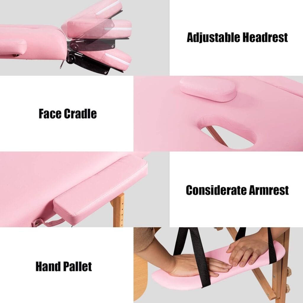 Giantex Portable Massage Table Lash Bed, Massage Bed Spa Bed Height Adjustable w/Face Cradle  Carry Case, Professional Facial Salon Tattoo Table for Spa Beauty Salon Home Use (Pink)