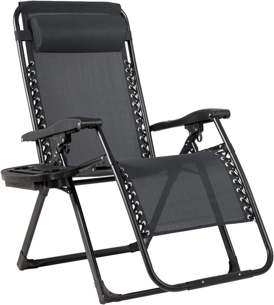 Goplus Zero Gravity Chairs, X-Large Outdoor Lounge Lawn Chair with Cup Holder  Detachable Headrest, Adjustable Folding Patio Recliner for Pool Porch Deck Oversize (Black)