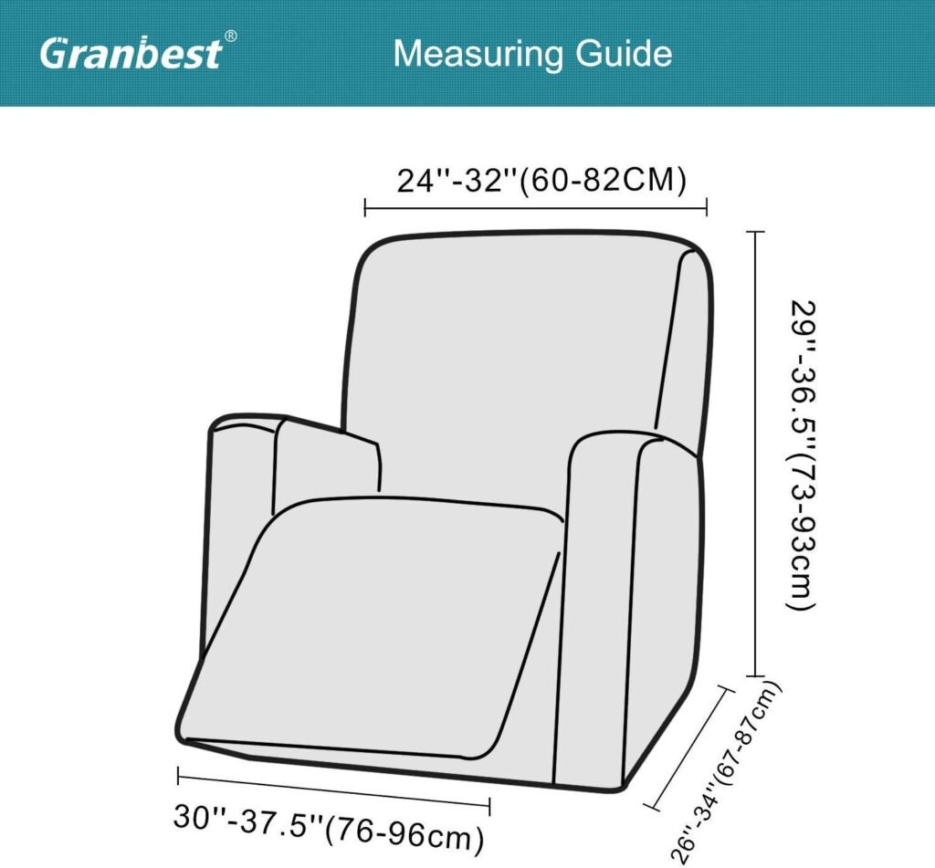 Granbest Stretch Recliner Cover 1 Piece Premium Thick Recliner Chair Cover with Pockets Jacquard Recliner Slipcover Furniture Protector with Elastic Bottom (Recliner, Gray)