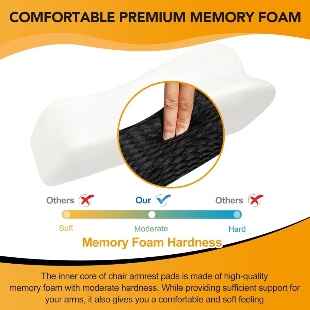 GUFAOWI Upgraded Office Chair Arm Pads with Cooling Gel, Ergonomic Memory Foam Armrest Pads for Office Chair Gaming Chair Arm Rest Covers for Desk Chair Armrest Cushions (Set of 2)