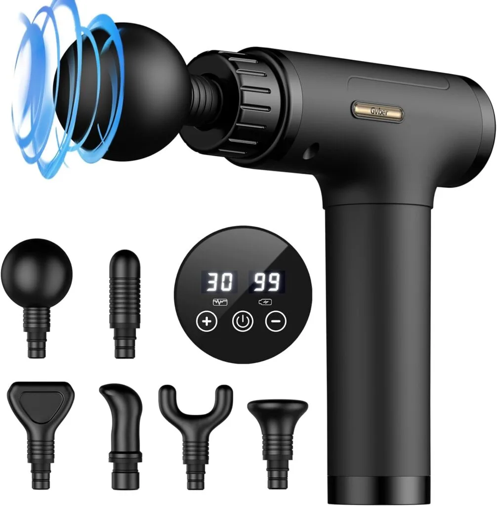 Gvber Massage Gun Deep Tissue, Mini Percussion for Athletes, Portable Muscle with 6 Attachments Pain Relief - Back, Neck, Body 30 Speed (Black) Gvber Massage Gun Deep Tissue, Mini Percussion for Athletes, Portable Muscle with 6 Attachments Pain Relief - Back, Neck, Body 30 Speed (Black)