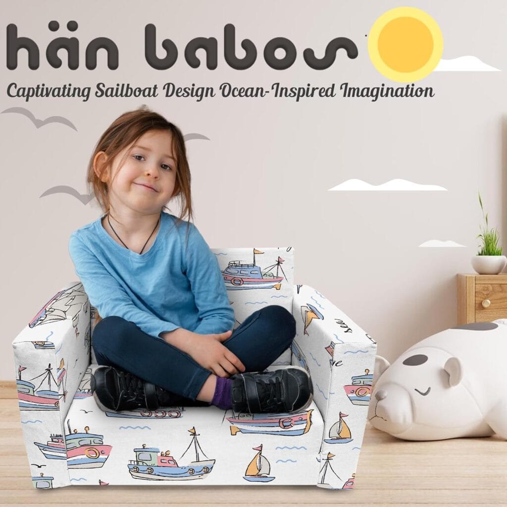 Hän Babos Kids Sofa Couch, Toddler Boys Girls 2-in-1 Convertible Sofa to Lounger, Comfy Flip-Out Couch/Sleeper Bed, Dinosaur Theme Toddler Couch Chair