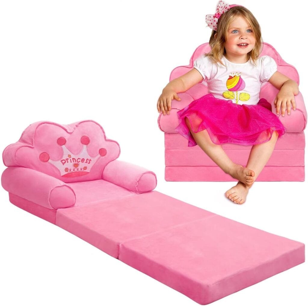 harhoers Kids Couch Toddler Chair,Kids Chairs Comfy Toddler Lounge Sofa Furniture for Girls | Toddler Fold Out Couch Pink Princess Chair for Toddlers 1-3 | Baby Sofa Chair  Mini Couch for Kids