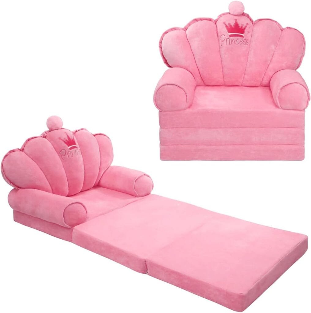 harhoers Kids Couch Toddler Chair,Kids Chairs Comfy Toddler Lounge Sofa Furniture for Girls | Toddler Fold Out Couch Pink Princess Chair for Toddlers 1-3 | Baby Sofa Chair  Mini Couch for Kids