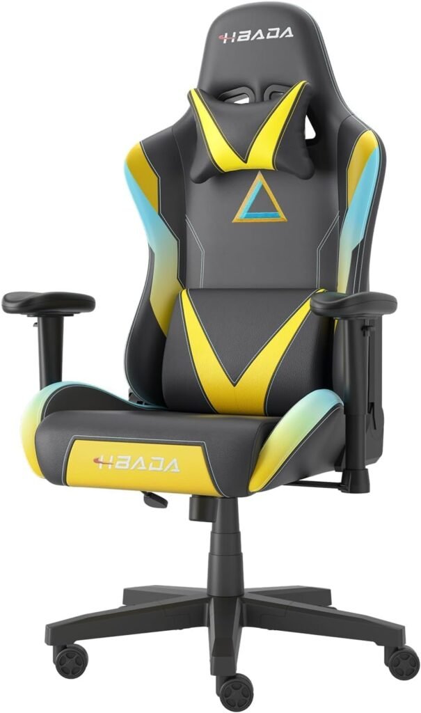 Hbada Gaming Chair Racing Style Ergonomic High Back Computer Chair with Height Adjustment, Headrest and Lumbar Support E-Sports Swivel Chair,Blue-Yellow Gradient