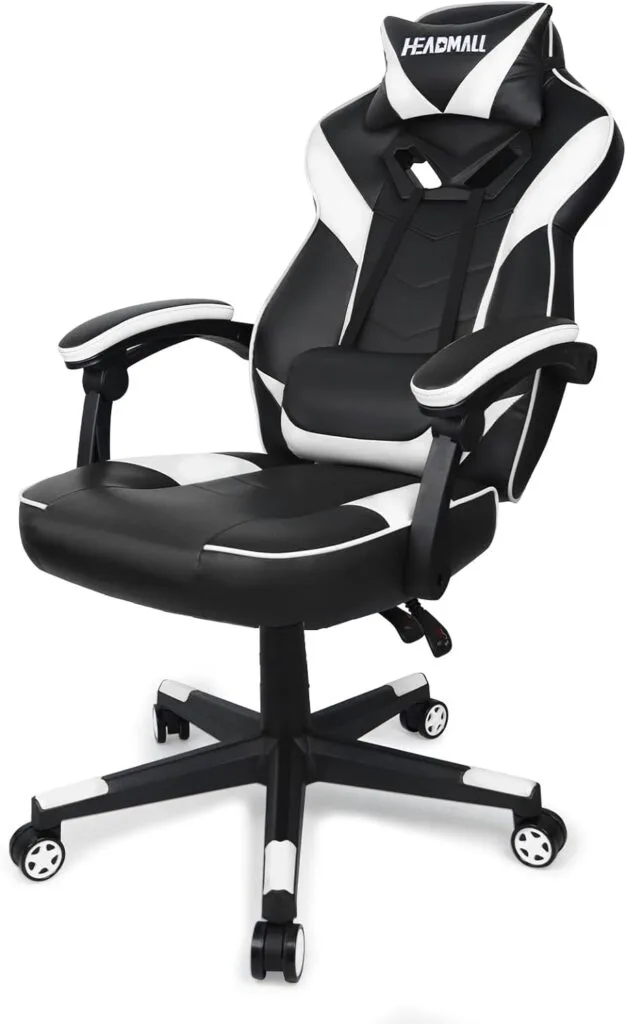 HEADMALL Gaming Chair, Gamer Chair with Lumbar Support and Headrest Height Adjustable Office Chair with 360°-Swivel Seat - Black White HEADMALL Gaming Chair, Gamer Chair with Lumbar Support and Headrest Height Adjustable Office Chair with 360°-Swivel Seat - Black White