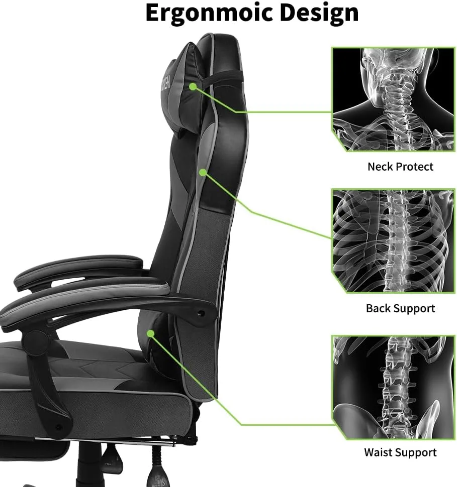 HEADMALL Gaming Chair, Gamer Chair with Lumbar Support and Headrest Height Adjustable Office Chair with 360°-Swivel Seat - Black White HEADMALL Gaming Chair, Gamer Chair with Lumbar Support and Headrest Height Adjustable Office Chair with 360°-Swivel Seat - Black White