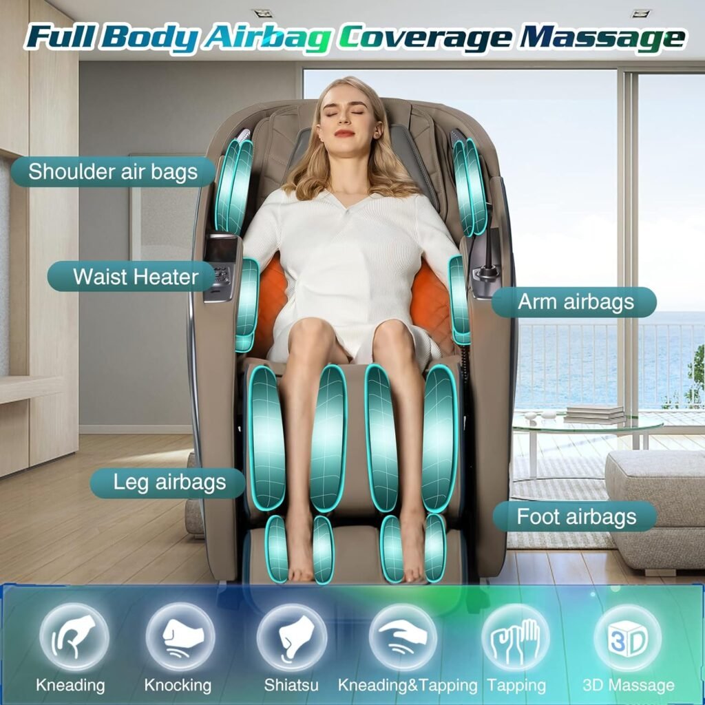 HealthRelife Massage Chair Full Body Recliner with Heat Zero Gravity Air Pressure SL Track Intelligent Voice Control Bluetooth Speaker, Blue