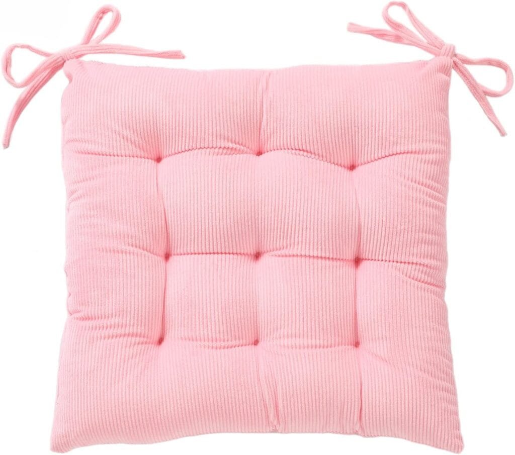 HLOVME Corduroy Chair Cushion with Ties Ultra Soft Warm Floor Cushion for Kids Reading Nook Comfortable Square Seat Cushion for Adult 15.7”x15.7”, Pink