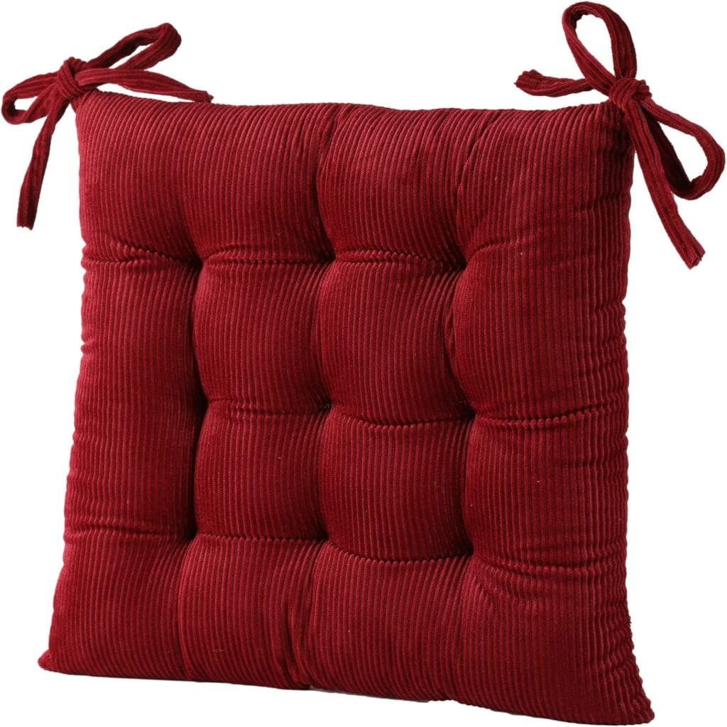 HLOVME Corduroy Chair Cushion with Ties Ultra Soft Warm Floor Cushion for Kids Reading Nook Comfortable Square Seat Cushion for Adult 15.7”x15.7”, Pink