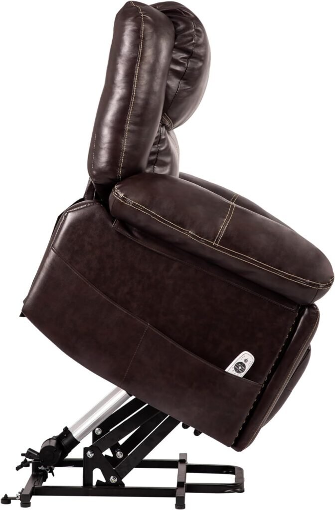 HOMYEDAMIC Heated Massage Leather Recliner Chair, Power Lift Remote Electric Stand Up Motorized Elderly Seniors Ergonomic Wide Big Tall Large Cup Holder USB Port Recliner Sofa (PL9050-Brown)