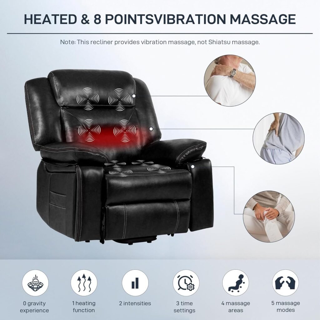 HOMYEDAMIC Power Lift Heated Massage Recliner Chair for Elderly with Hideable Cup Holder, Electric Stand up Seniors Ergonomic Wide Large Leather Sofa Seat for Living Room (PL9044-Brown)