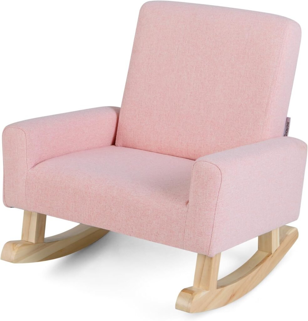 HONEY JOY Toddler Rocking Chair, Kids Rocker Chair with Solid Wood Legs  Linen Fabric, Kids Furniture Sofa w/Anti-Tipping Design, Toddler Couch for Kids Room, Playroom, Nursery, Bedroom (Pink)