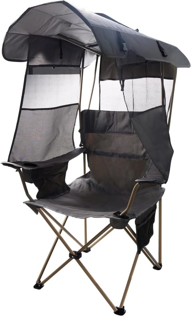 Huskfirm Camping Chair with Canopy Shade,Portable Folding Chair with UPF 50+ Sun Shade,Cup Holder,Side Pocket,Soccer Chair Adults for Camp,Beach,Outdoor Sports-Support 330 LBS Grey