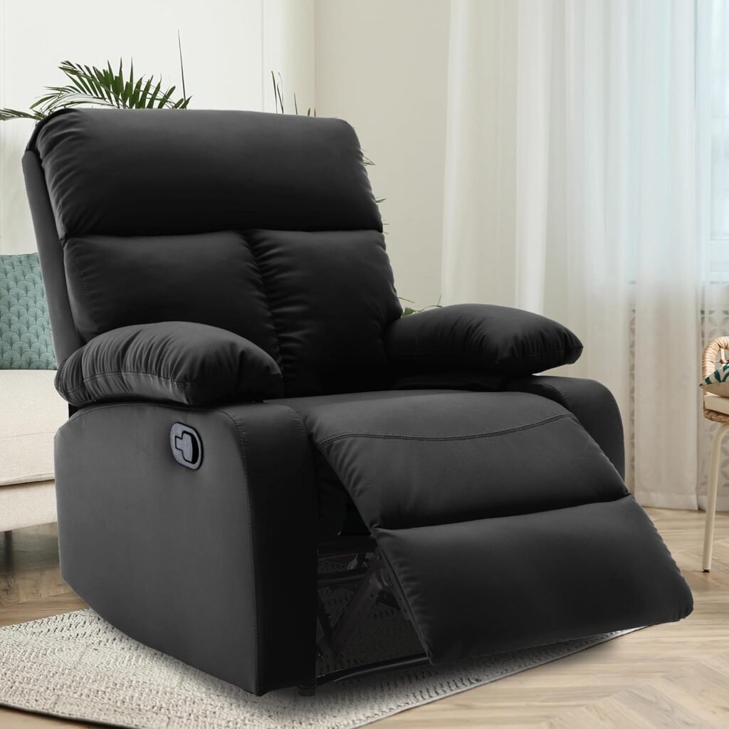 hzlagm Small Manual Recliner Chair, Reclining Chairs with Overstuffed Arms and Back, Single Recliner Sofa for Living Room, Bedroom(Black)