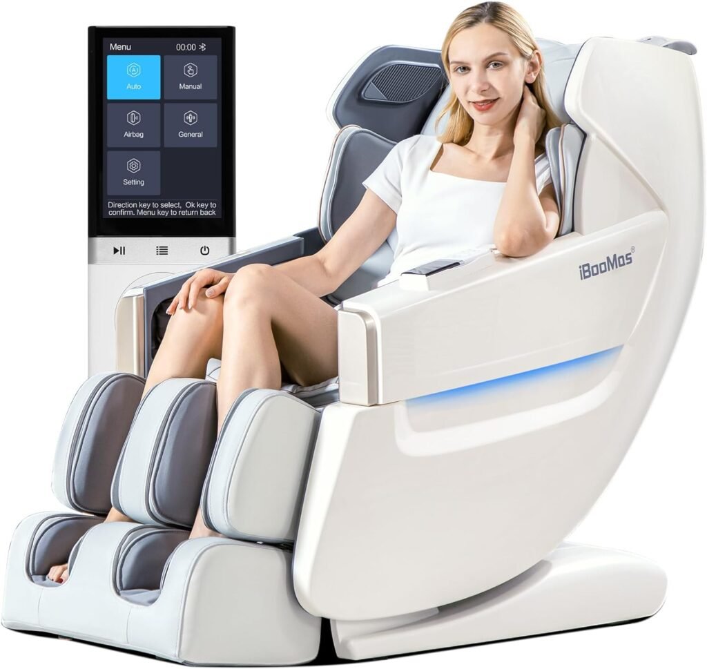 iBooMas Zero Gravity Massage Chair Full Body，Massage Chair Recliner with AI Voice Control,Back and Leg Heat,SL Track,Foot Rollers,Body Scan,Bluetooth,Full Body Airbag,Thai Stretch,R8603(White)