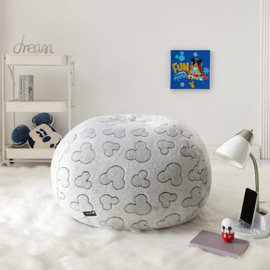 Idea Nuova Disney Mickey Mouse Embossed Faux Fur Round Bean Bag Chair for Kids,24x24x18