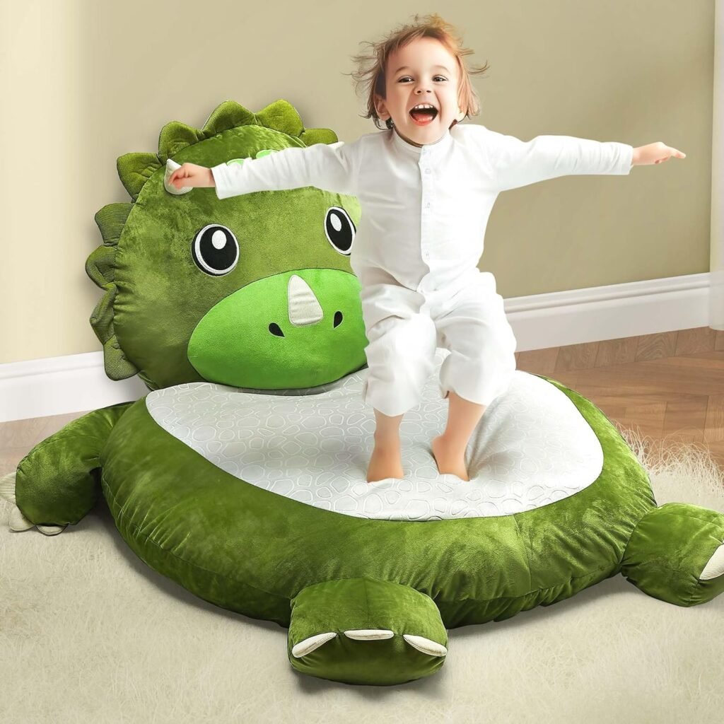 iPlay, iLearn Kids Big Floor Cushion, Toddler Boys Dinosaur Sleeping Floor Bed, Large Comfy Baby Nap Bed Chair, Cozy Lounge Reading Nook Seating Couch Room Decor Gift 3 4 5 6 7 8 Year Old Girl Child